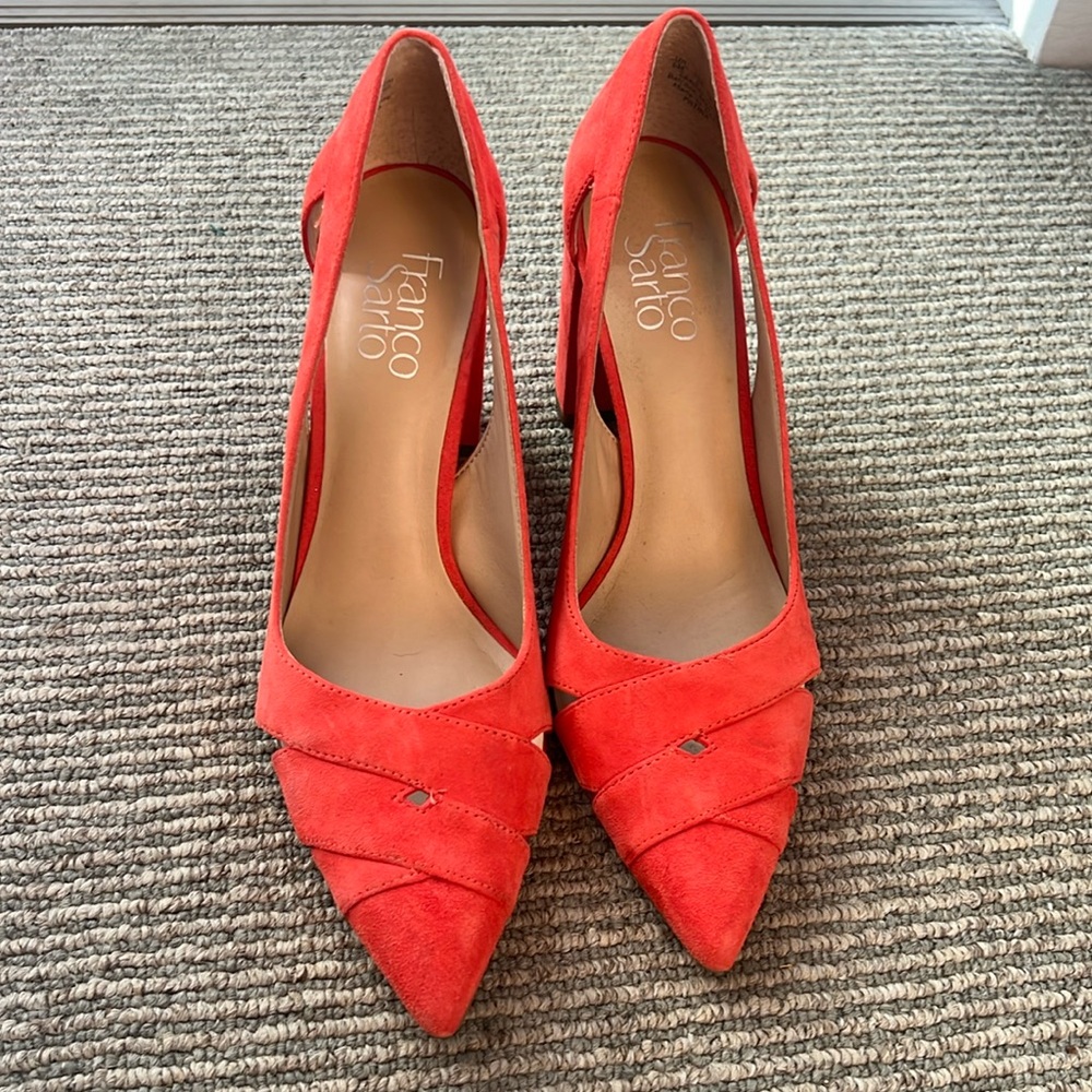 Franco Sarto Red Suede Pointed Toe Pumps